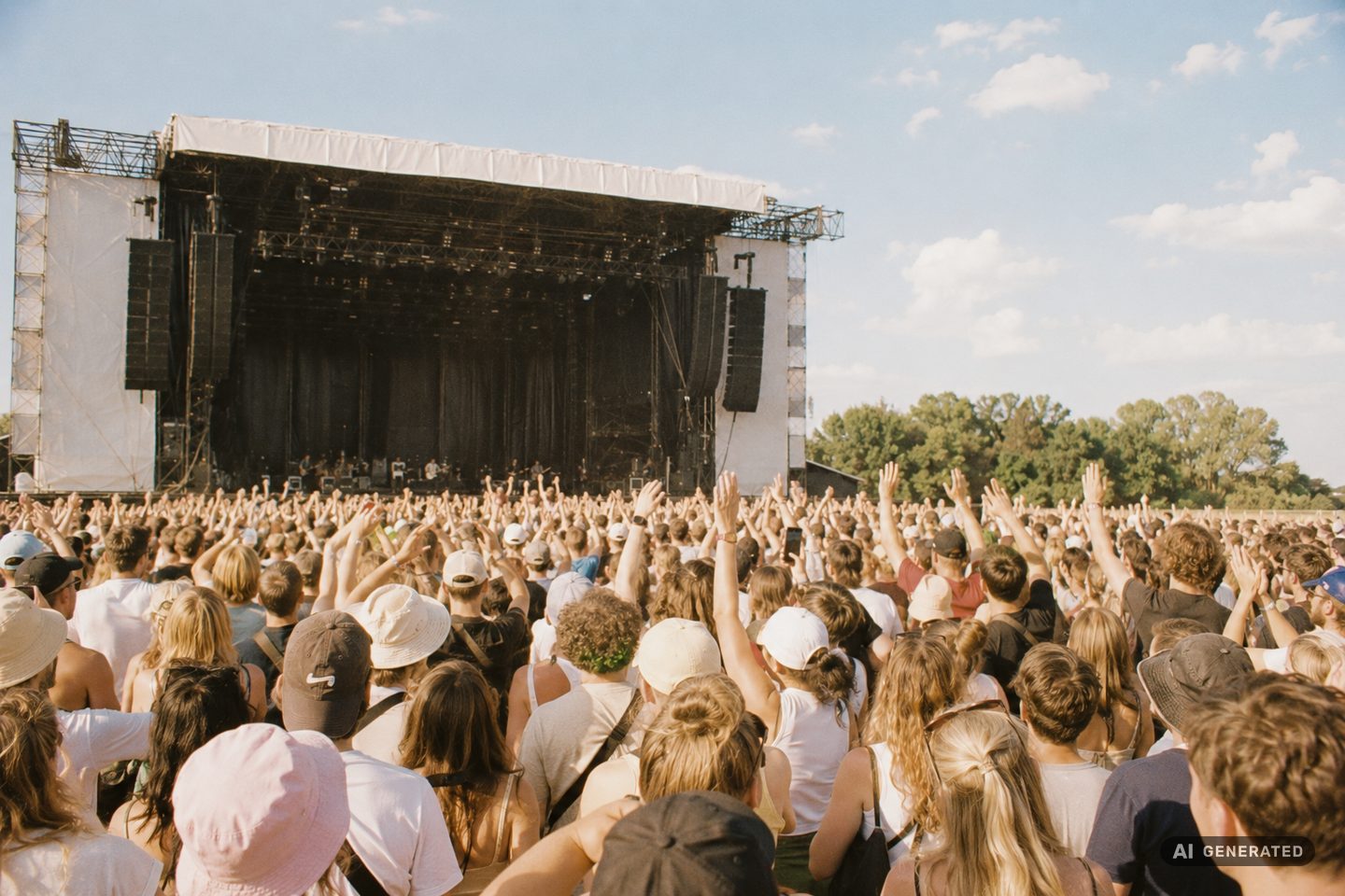 Gefülltes Publikum bei einem Open-Air-Konzert im Nachmittagslicht